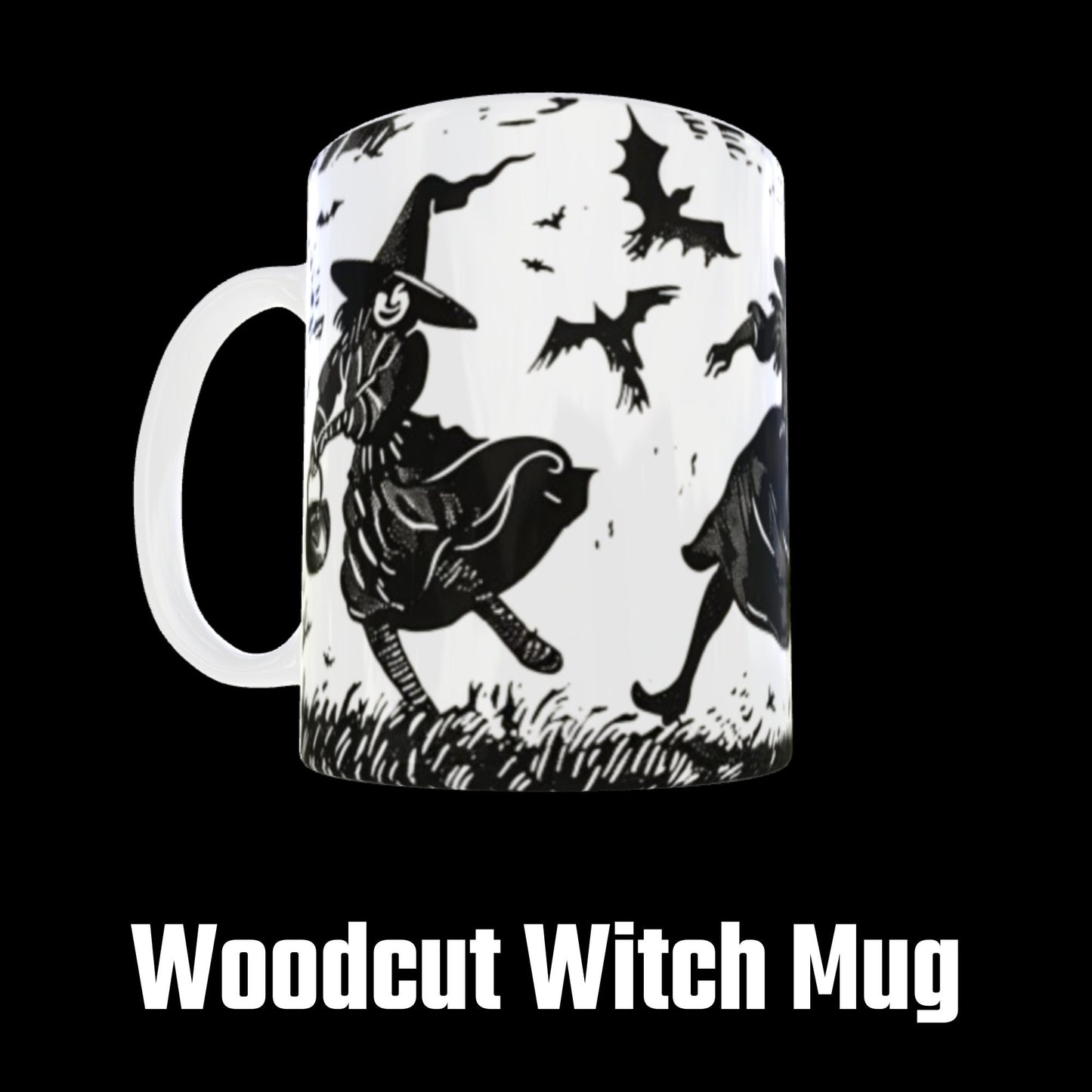 Woodcut Witch Mug: Gothic Wiccan Decor, Occult Gift