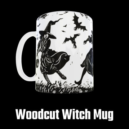 Woodcut Witch Mug: Gothic Wiccan Decor, Occult Gift