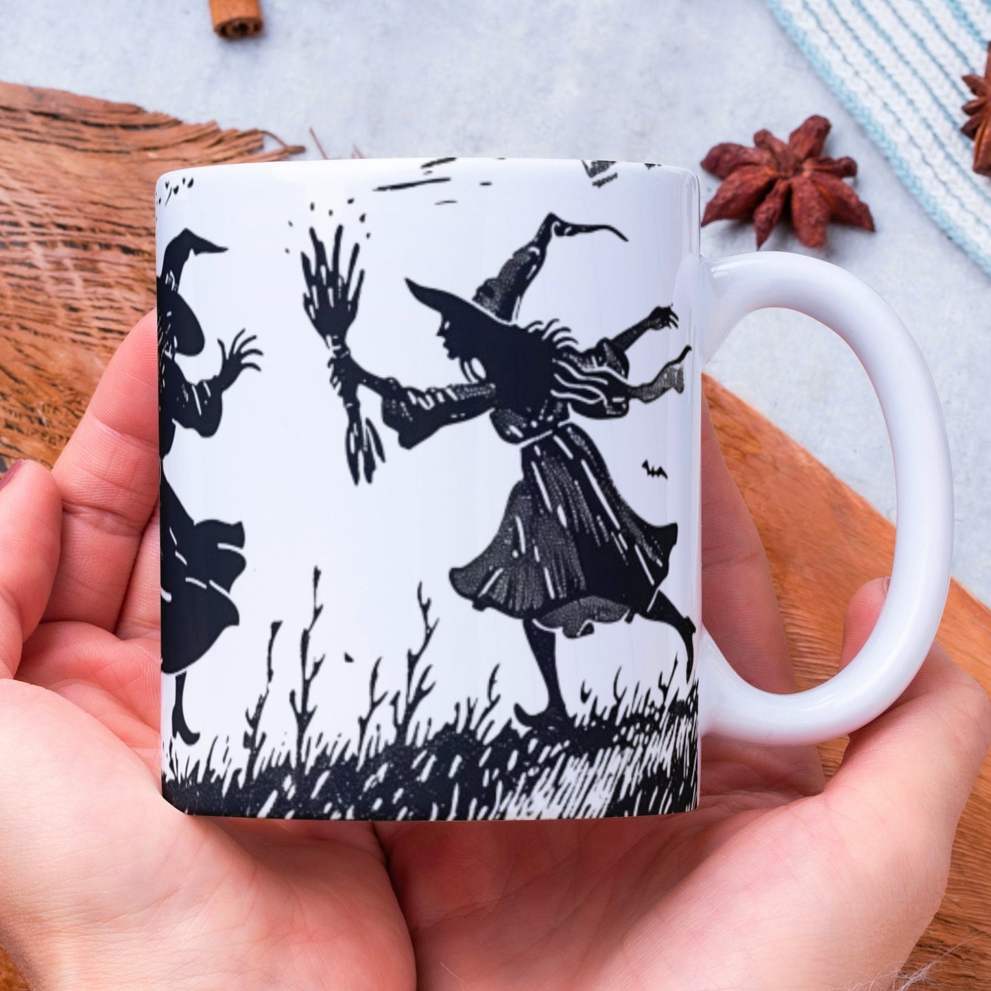 Woodcut Witch Mug: Gothic Wiccan Decor, Occult Gift