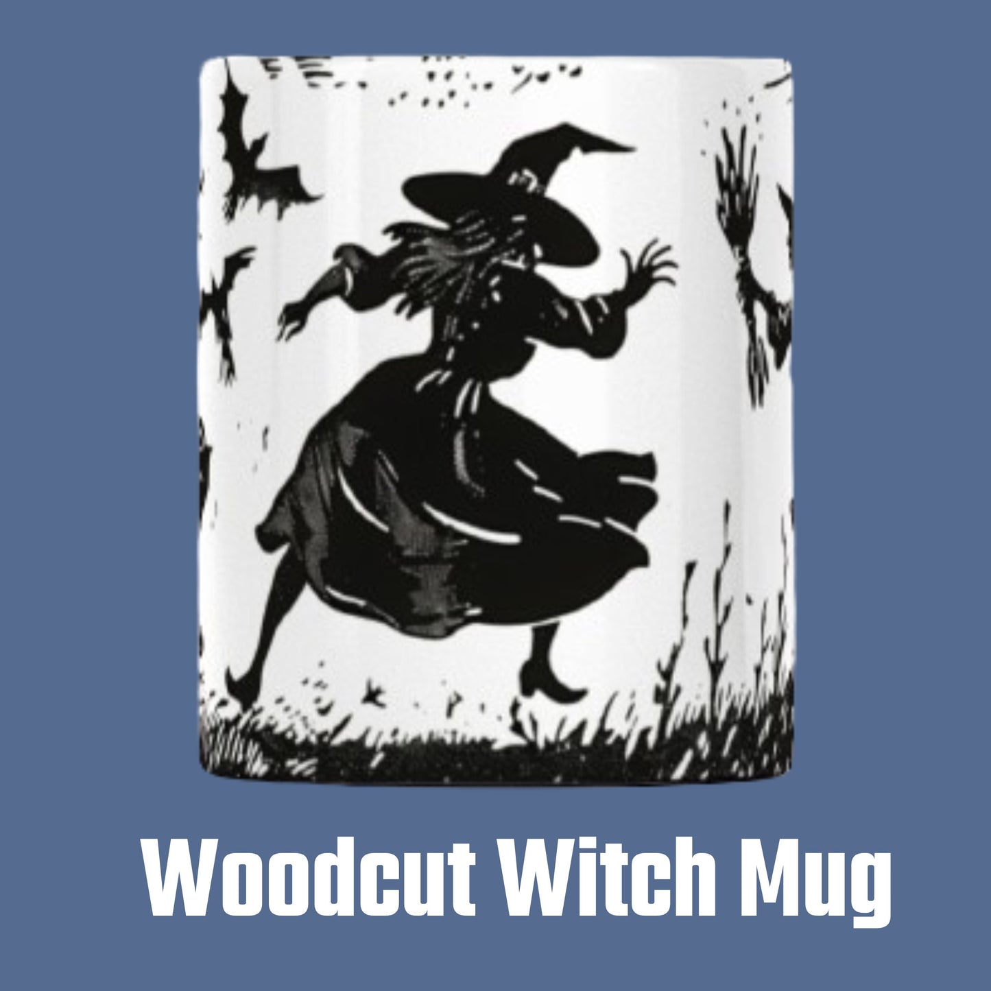 Woodcut Witch Mug: Gothic Wiccan Decor, Occult Gift