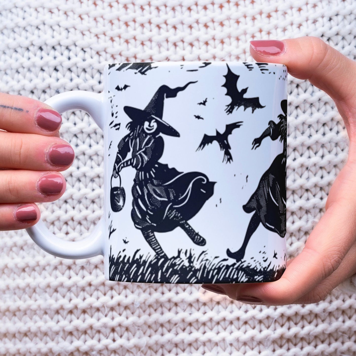 Woodcut Witch Mug: Gothic Wiccan Decor, Occult Gift