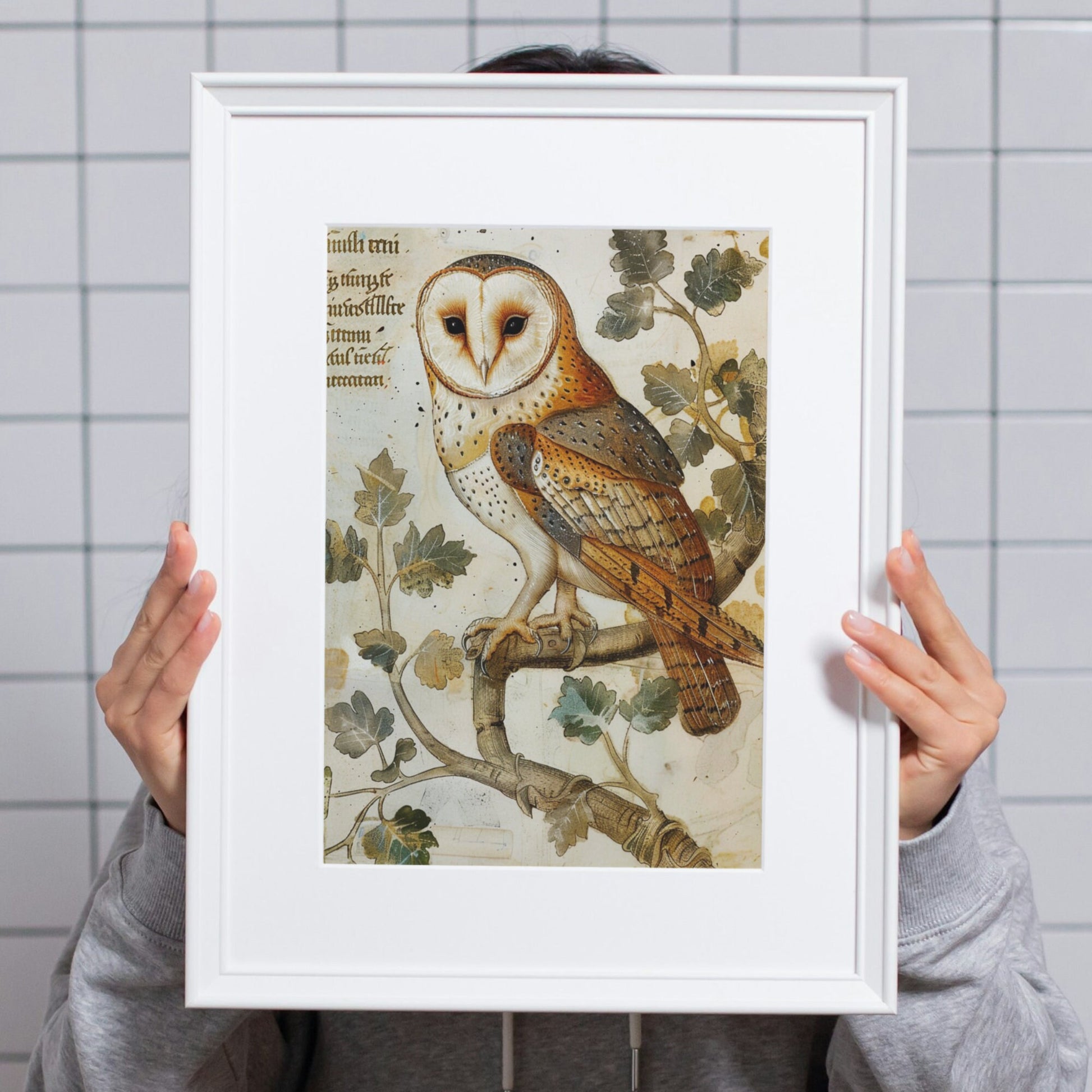 Medieval Barn Owl Manuscript Art Print: Dark Academia Decor