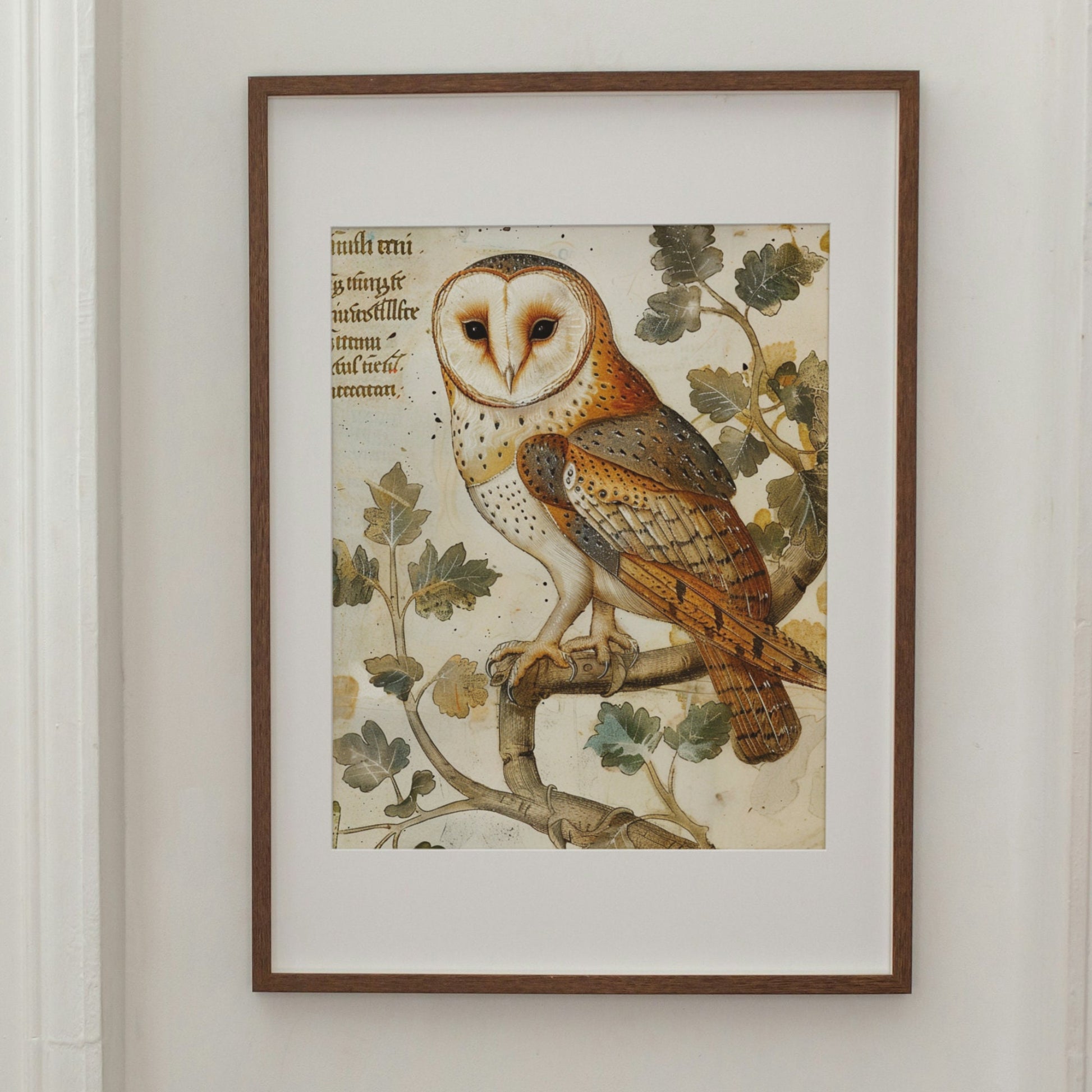 Medieval Barn Owl Manuscript Art Print: Dark Academia Decor