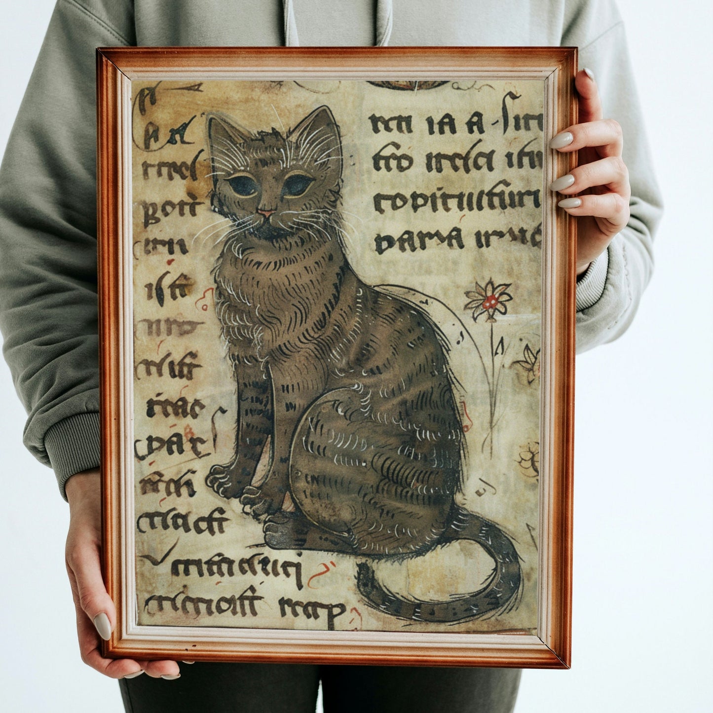Medieval Cat Print: Illuminated Manuscript Style, Vintage Art