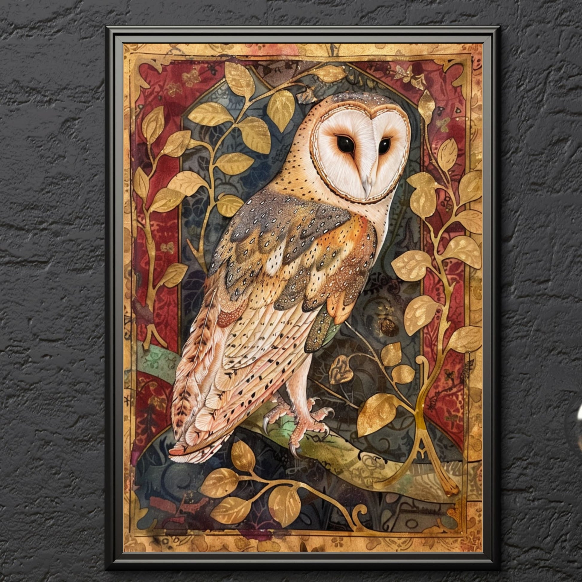 Medieval Barn Owl Art Print: Vintage Manuscript Style