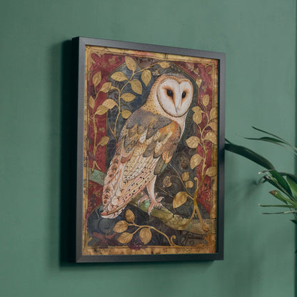 Medieval Barn Owl Art Print: Vintage Manuscript Style