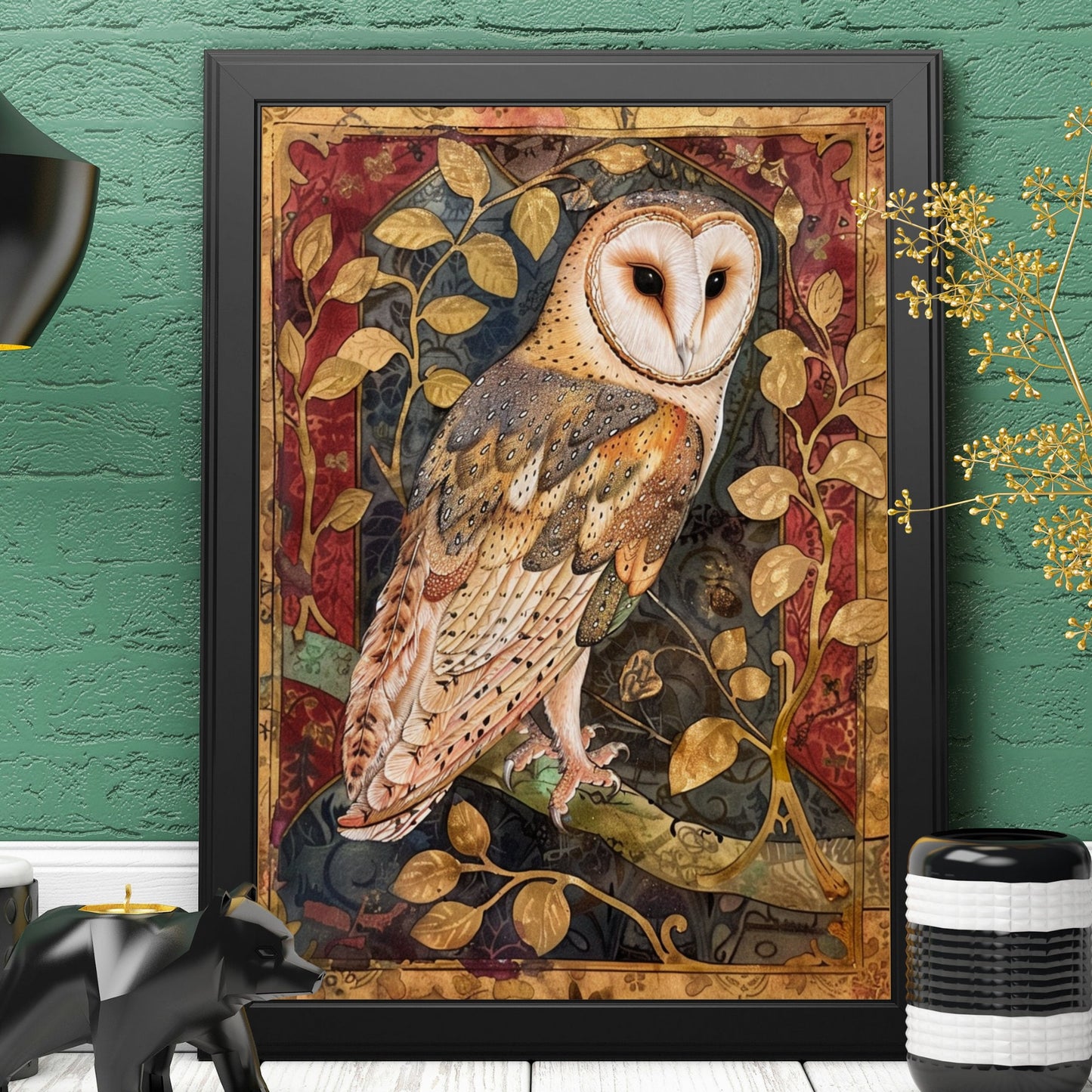 Medieval Barn Owl Art Print: Vintage Manuscript Style
