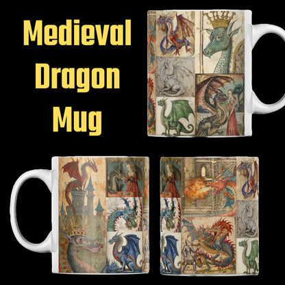 Medieval Dragons Mug: Illuminated Manuscript Art, History Lover Gift