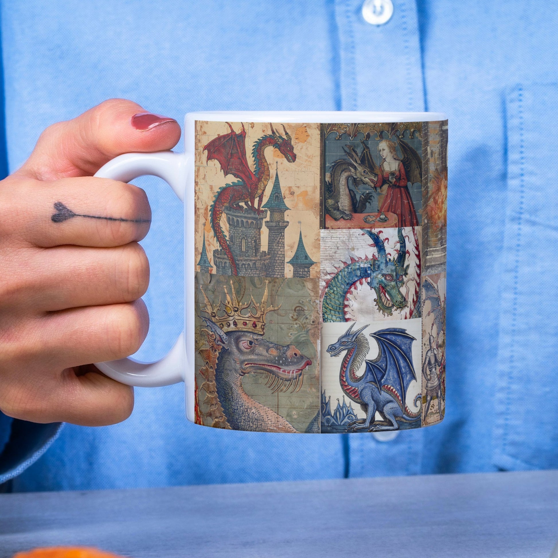 Medieval Dragons Mug: Illuminated Manuscript Art, History Lover Gift