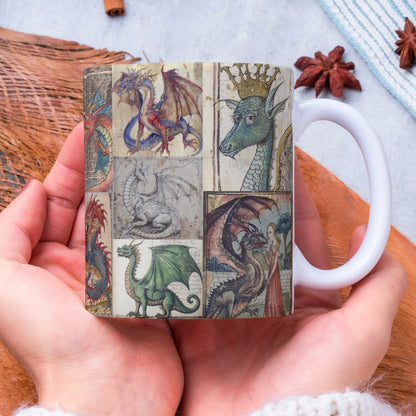 Medieval Dragons Mug: Illuminated Manuscript Art, History Lover Gift
