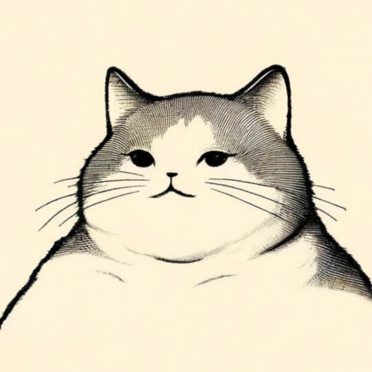 Japanese Cat Art Print: Matsumoto Hoji Style, Wabi Sabi Decor