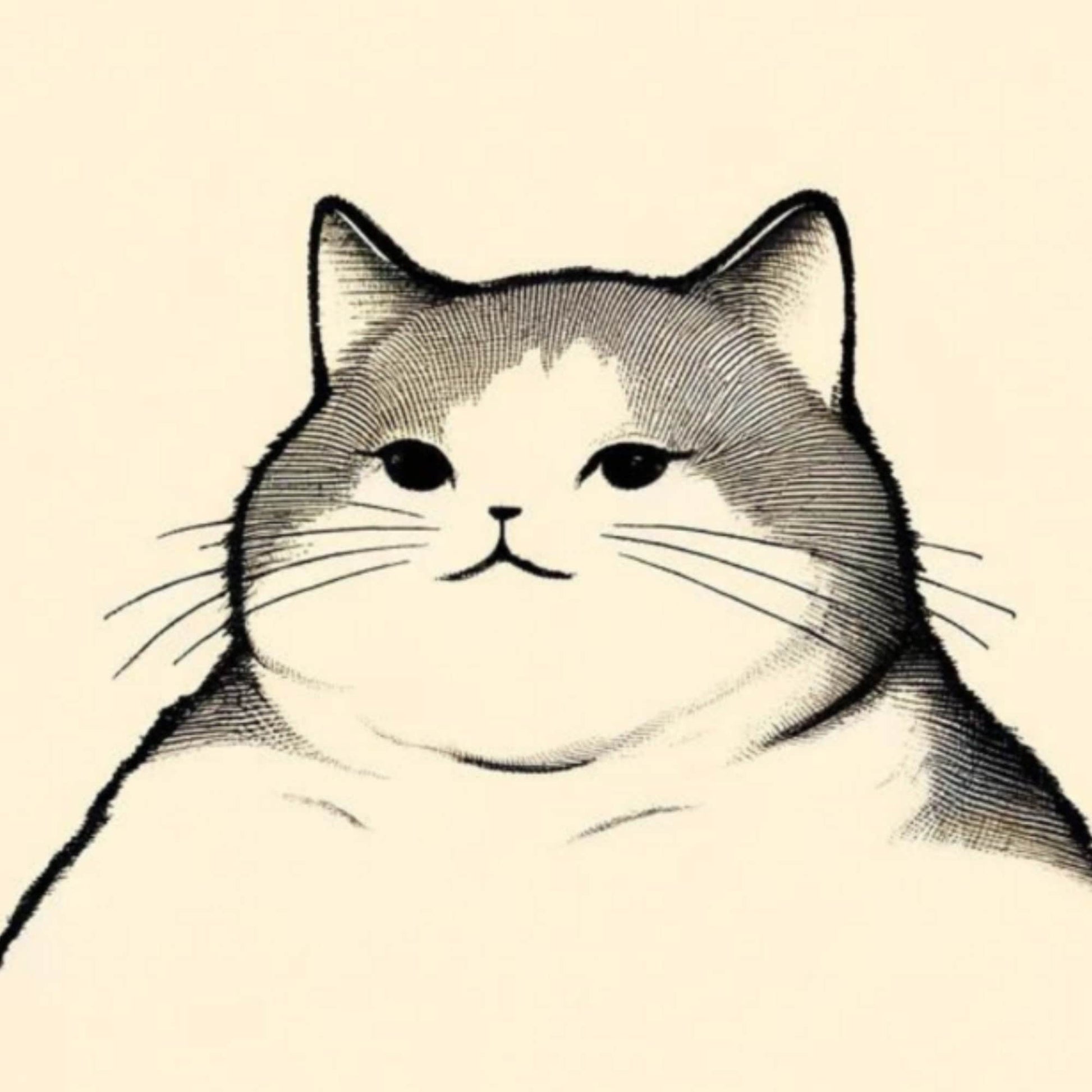 Japanese Cat Art Print: Matsumoto Hoji Style, Wabi Sabi Decor