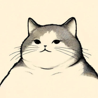 Japanese Cat Art Print: Matsumoto Hoji Style, Wabi Sabi Decor