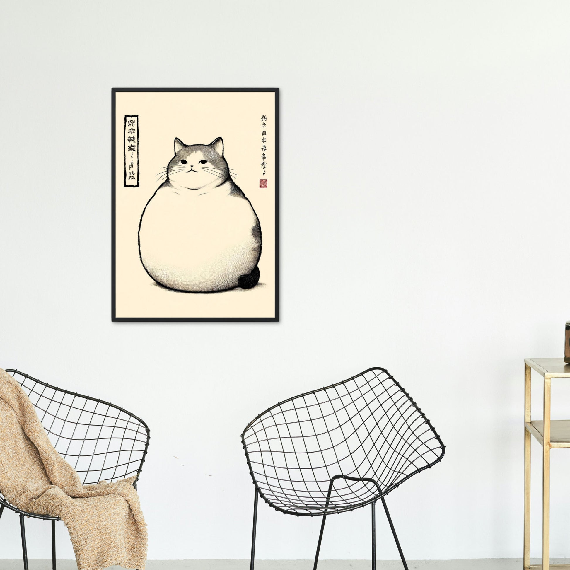 Japanese Cat Art Print: Matsumoto Hoji Style, Wabi Sabi Decor