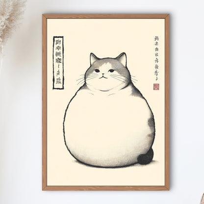 Japanese Cat Art Print: Matsumoto Hoji Style, Wabi Sabi Decor