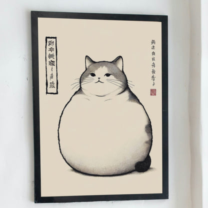 Japanese Cat Art Print: Matsumoto Hoji Style, Wabi Sabi Decor
