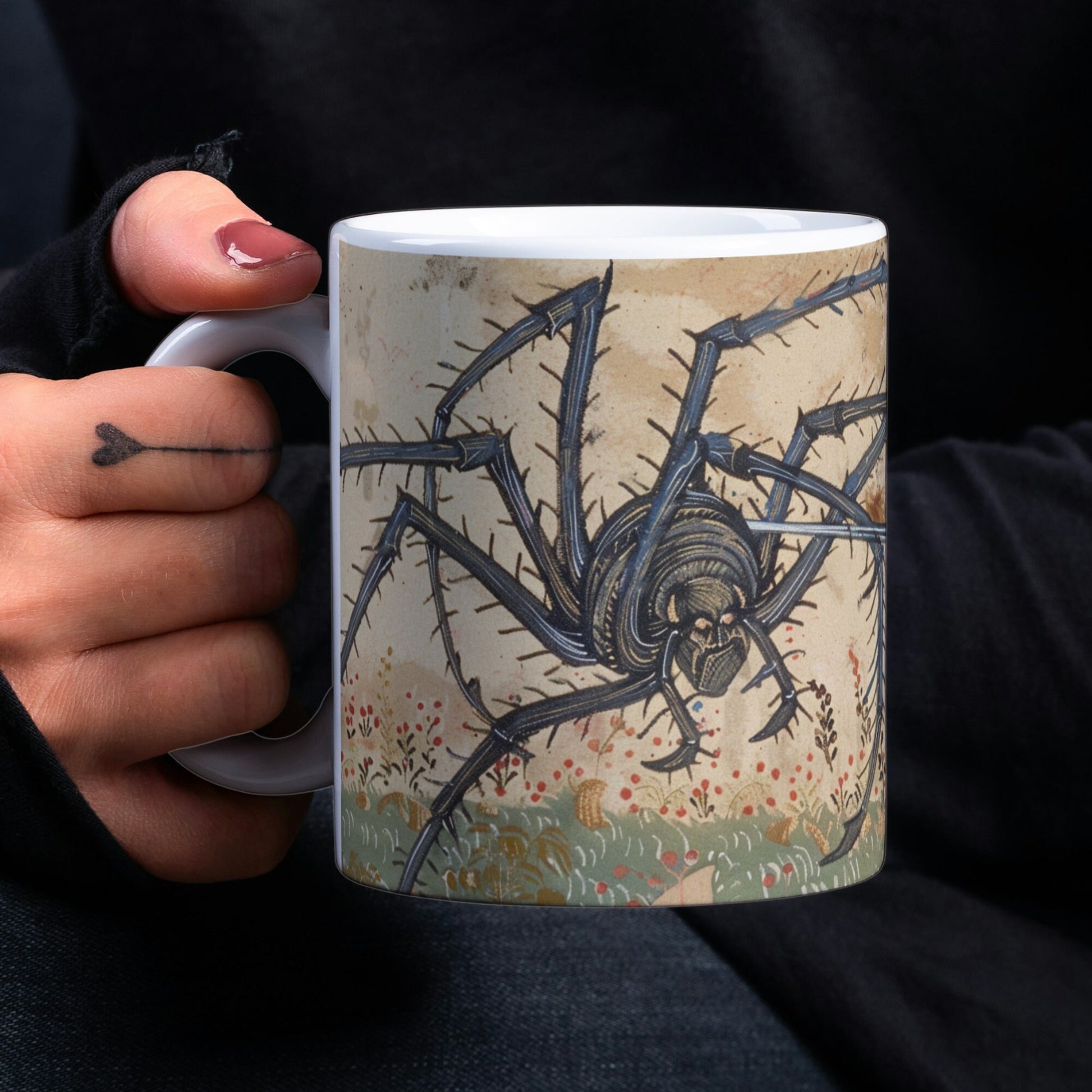 Medieval Knight vs Spider Mug: Gothic Dark Academia Gift