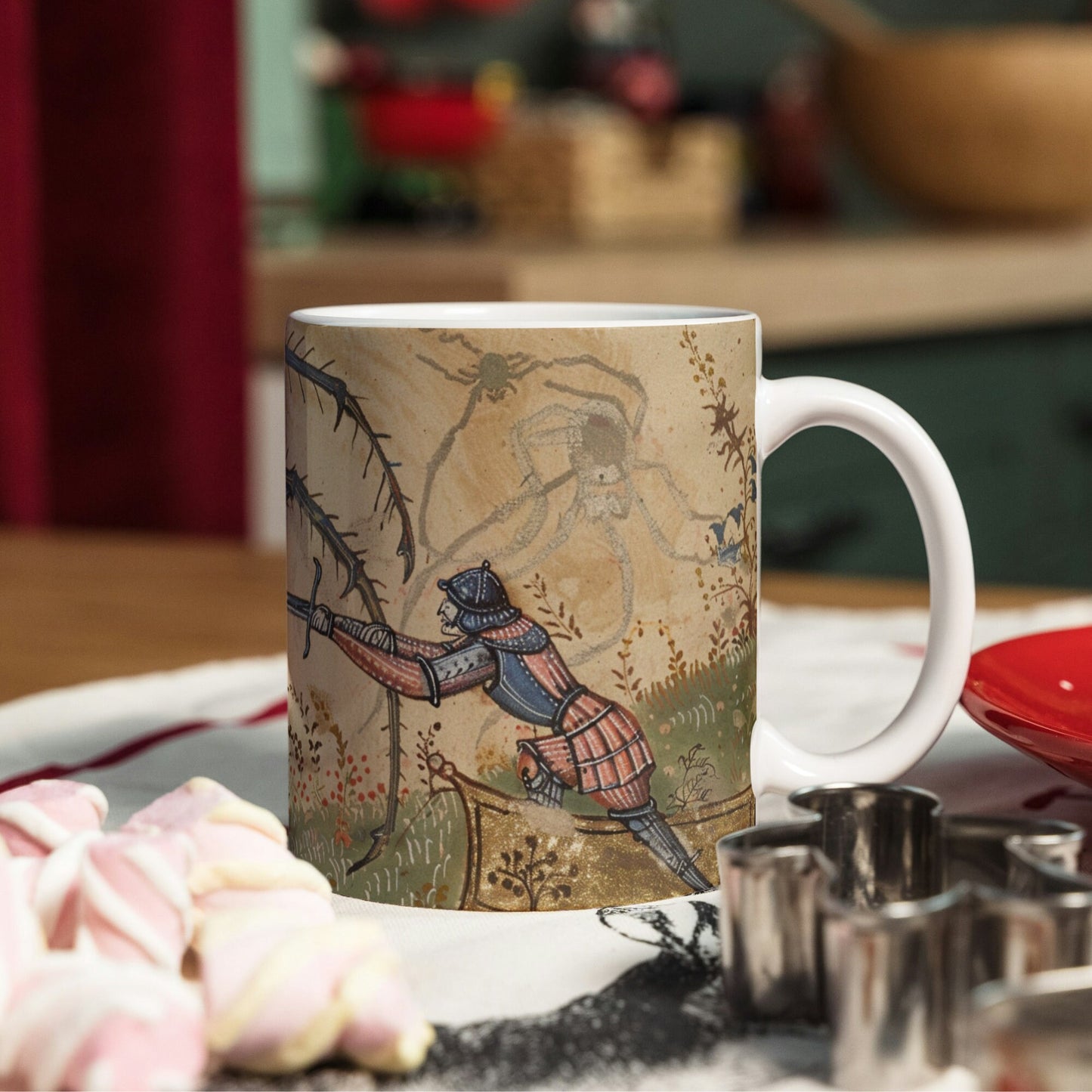 Medieval Knight vs Spider Mug: Gothic Dark Academia Gift