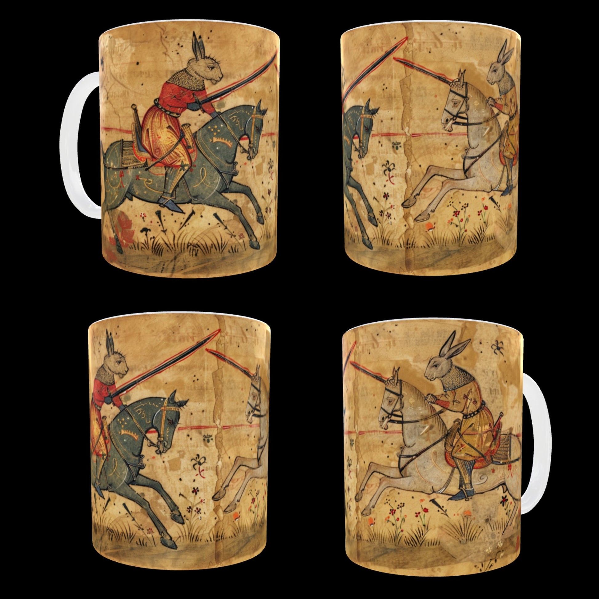 Medieval Jousting Rabbits Mug: Gothic Dark Academia Gift