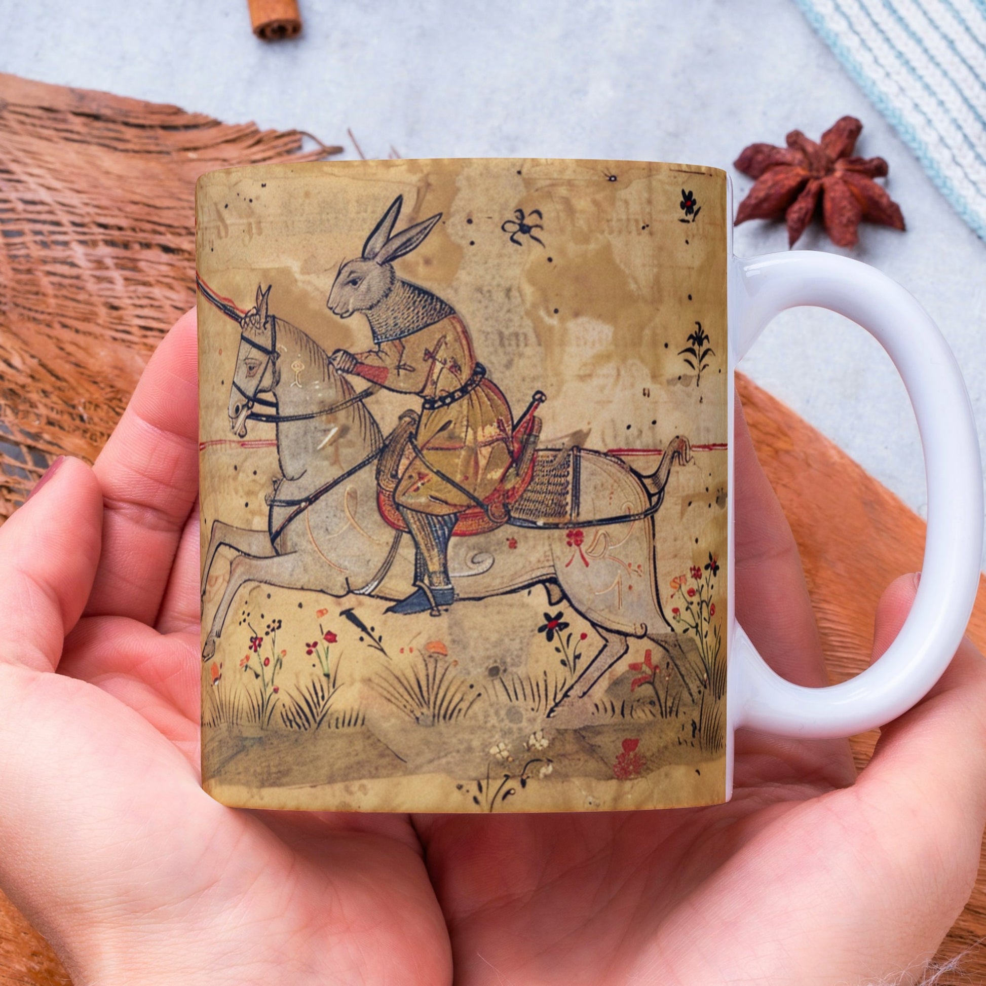 Medieval Jousting Rabbits Mug: Gothic Dark Academia Gift