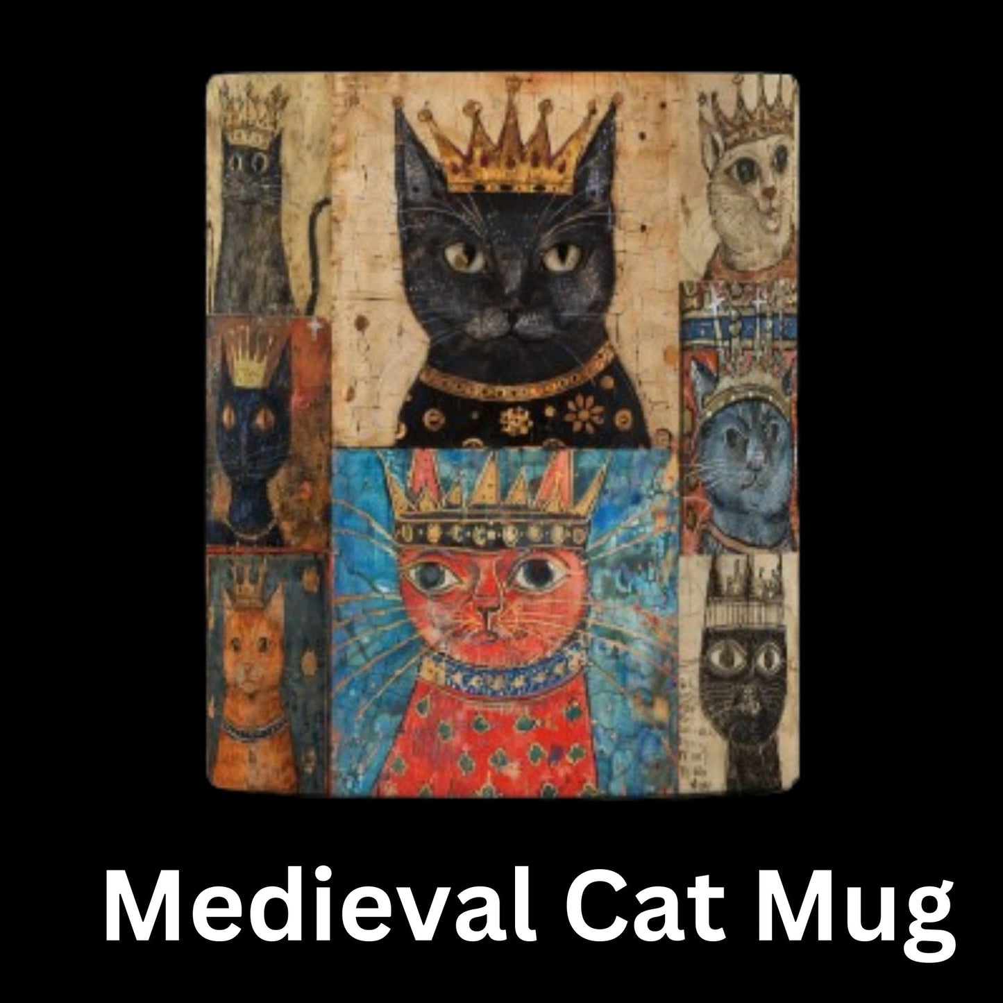 Medieval cat mug for cat lovers, featuring royal feline illustrations, perfect gift for a cat mom.