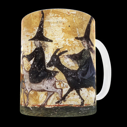 Witches Riding Goats Mug: Medieval Bestiary Art, Witchy Gift