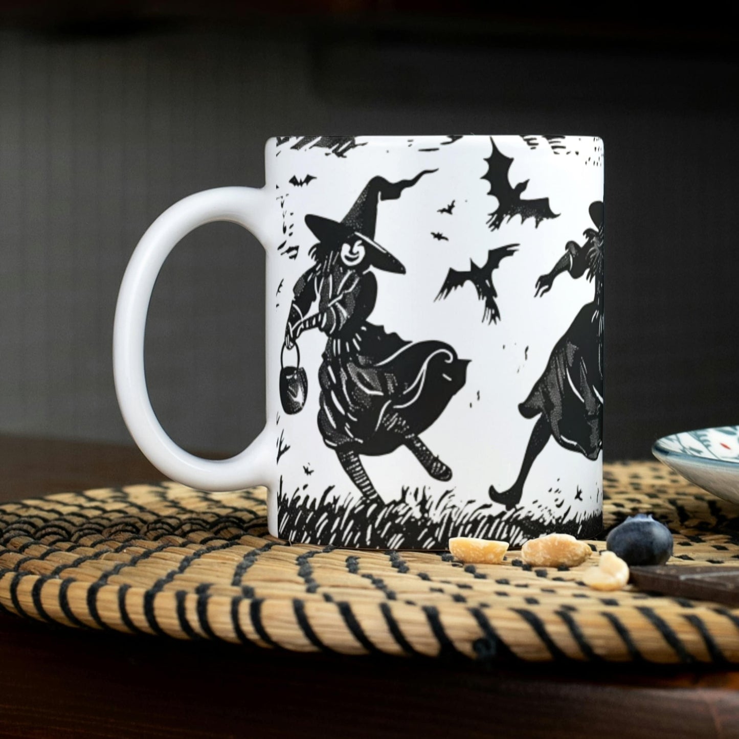 Woodcut Witch Mug: Gothic Wiccan Decor, Occult Gift