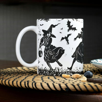 Woodcut Witch Mug: Gothic Wiccan Decor, Occult Gift