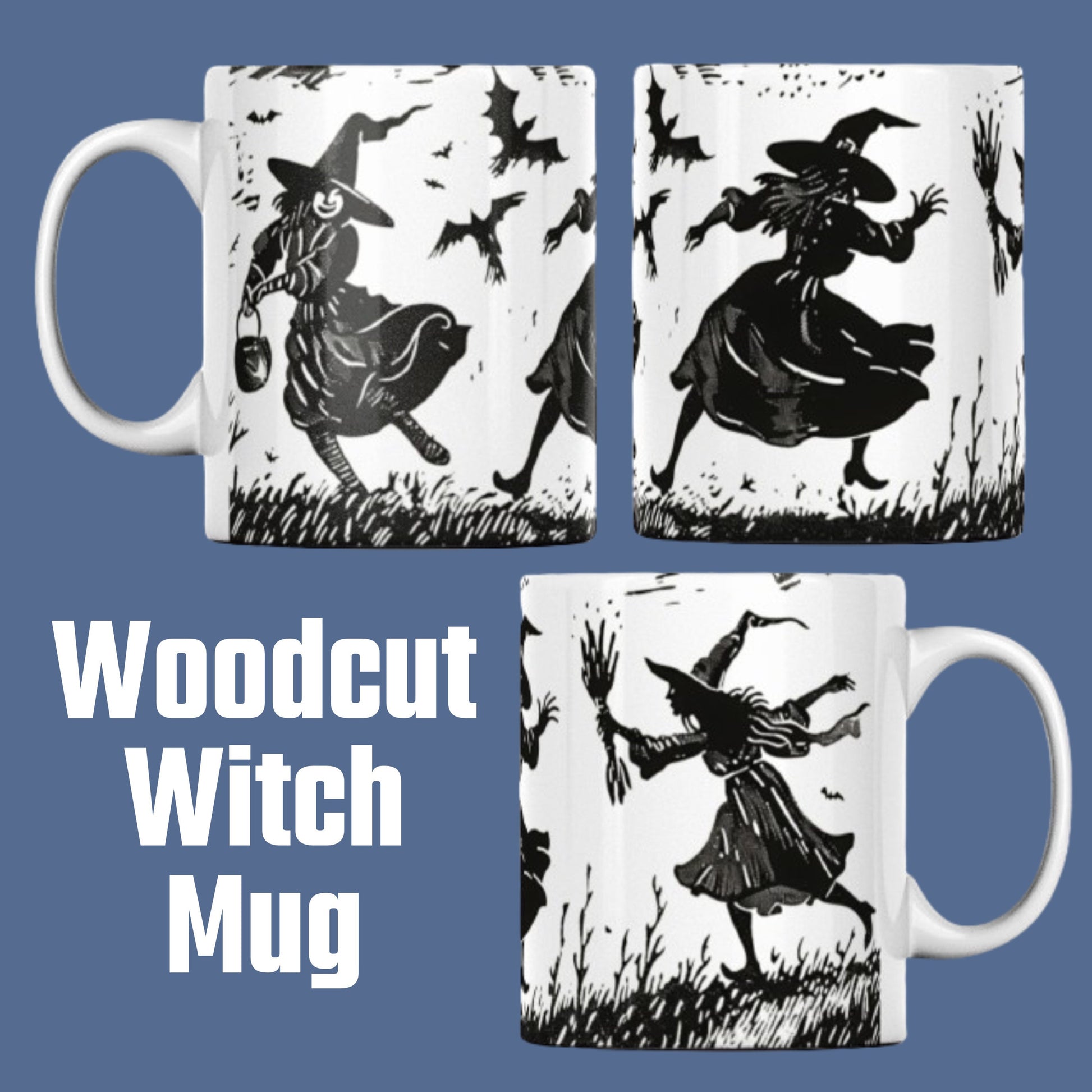 Woodcut Witch Mug: Gothic Wiccan Decor, Occult Gift
