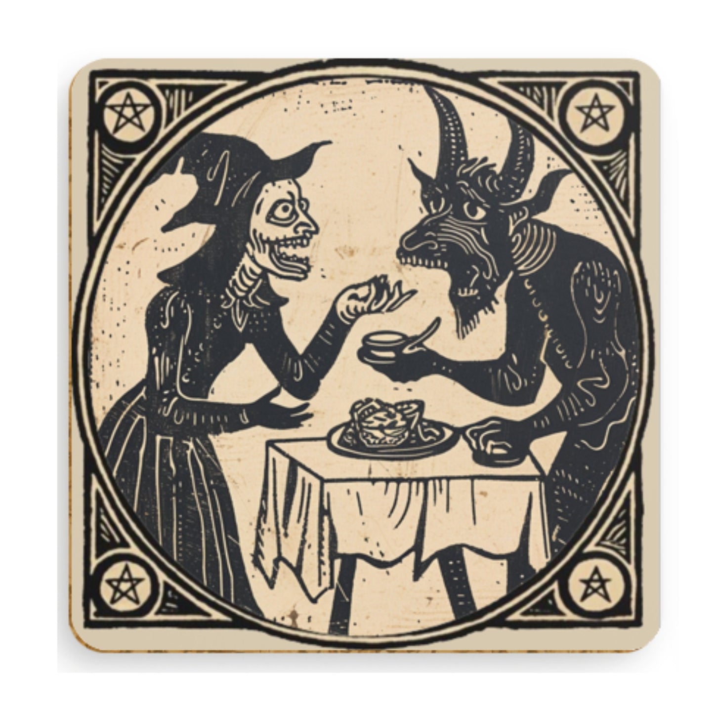 Woodcut Witch Coasters: Occult Pagan Drink Mats (Pack of 4)