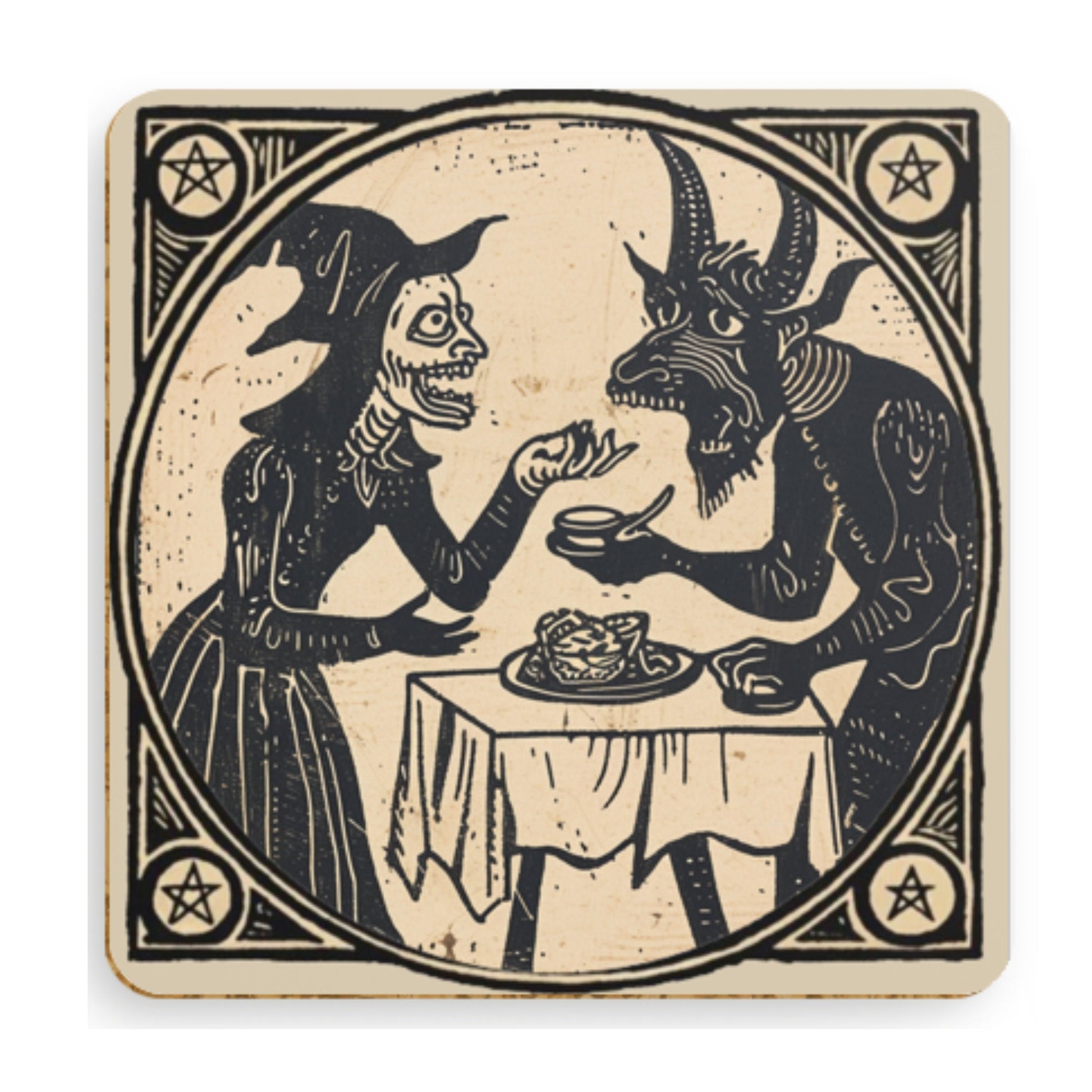 Woodcut Witch Coasters: Occult Pagan Drink Mats (Pack of 4)