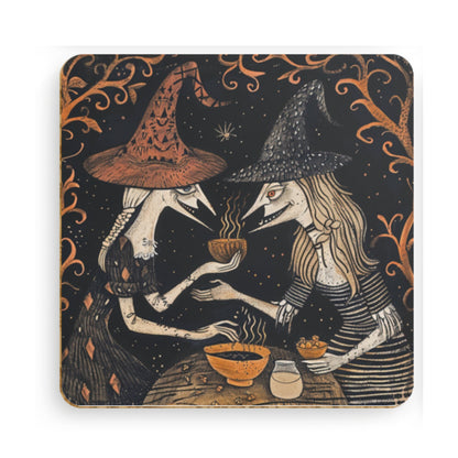 Witch Art Coasters: Folk Horror Pagan Decor, Set of 4