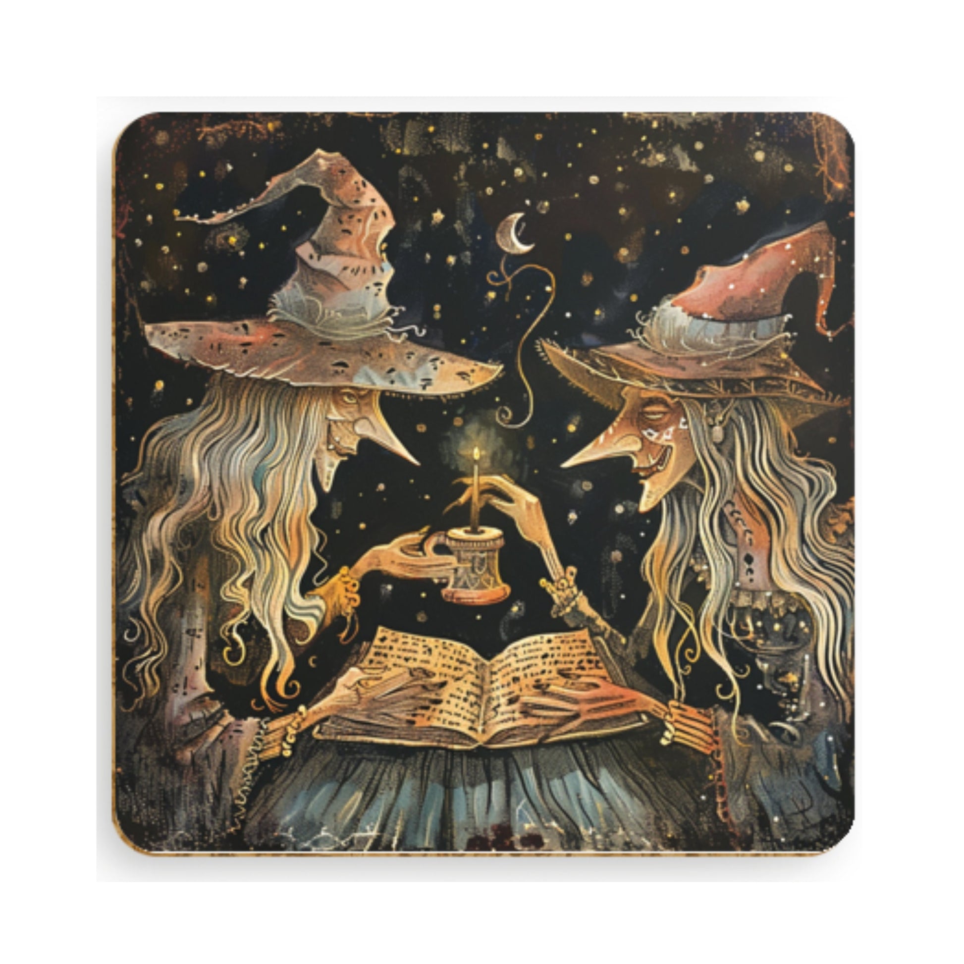 Witch Art Coasters: Folk Horror Pagan Decor, Set of 4