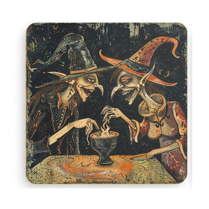 Witch Art Coasters: Folk Horror Pagan Decor, Set of 4
