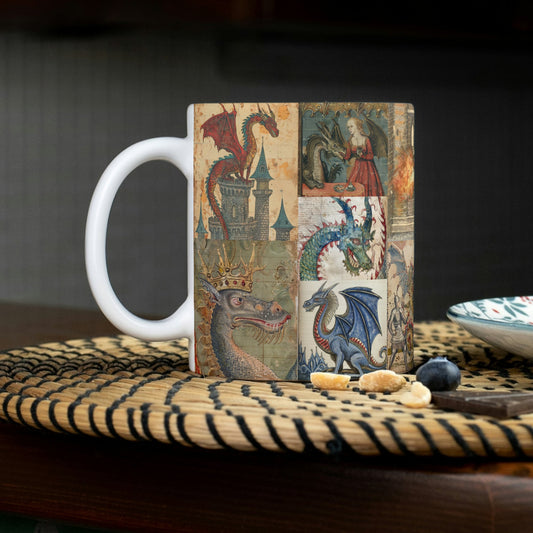 Medieval Dragons Mug: Illuminated Manuscript Art, History Lover Gift
