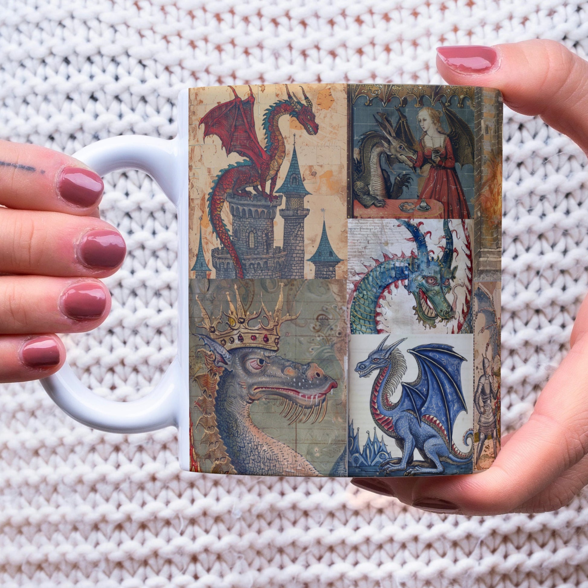 Medieval Dragons Mug: Illuminated Manuscript Art, History Lover Gift