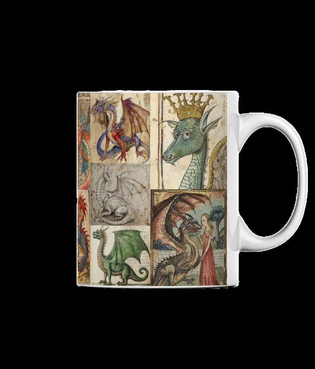 Medieval Dragons Mug: Illuminated Manuscript Art, History Lover Gift