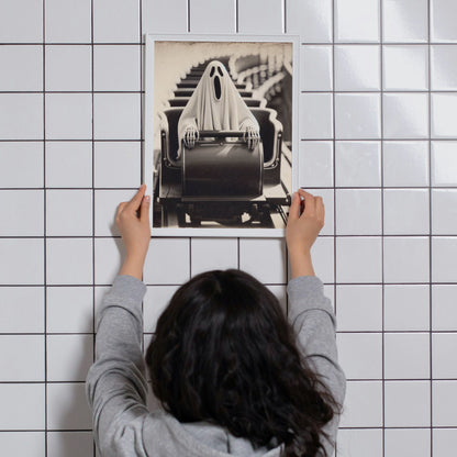 Vintage Ghost Riding Rollercoaster Print: Spooky Theme Park Art