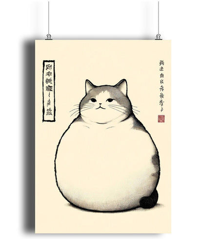 Japanese Cat Art Print: Matsumoto Hoji Style, Wabi Sabi Decor
