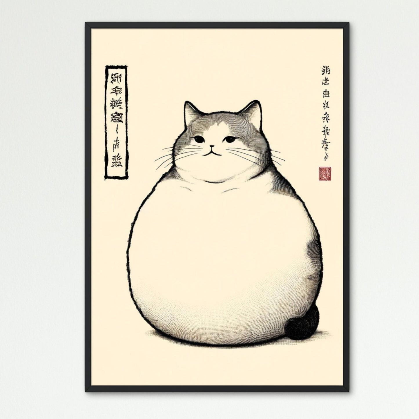 Japanese Cat Art Print: Matsumoto Hoji Style, Wabi Sabi Decor