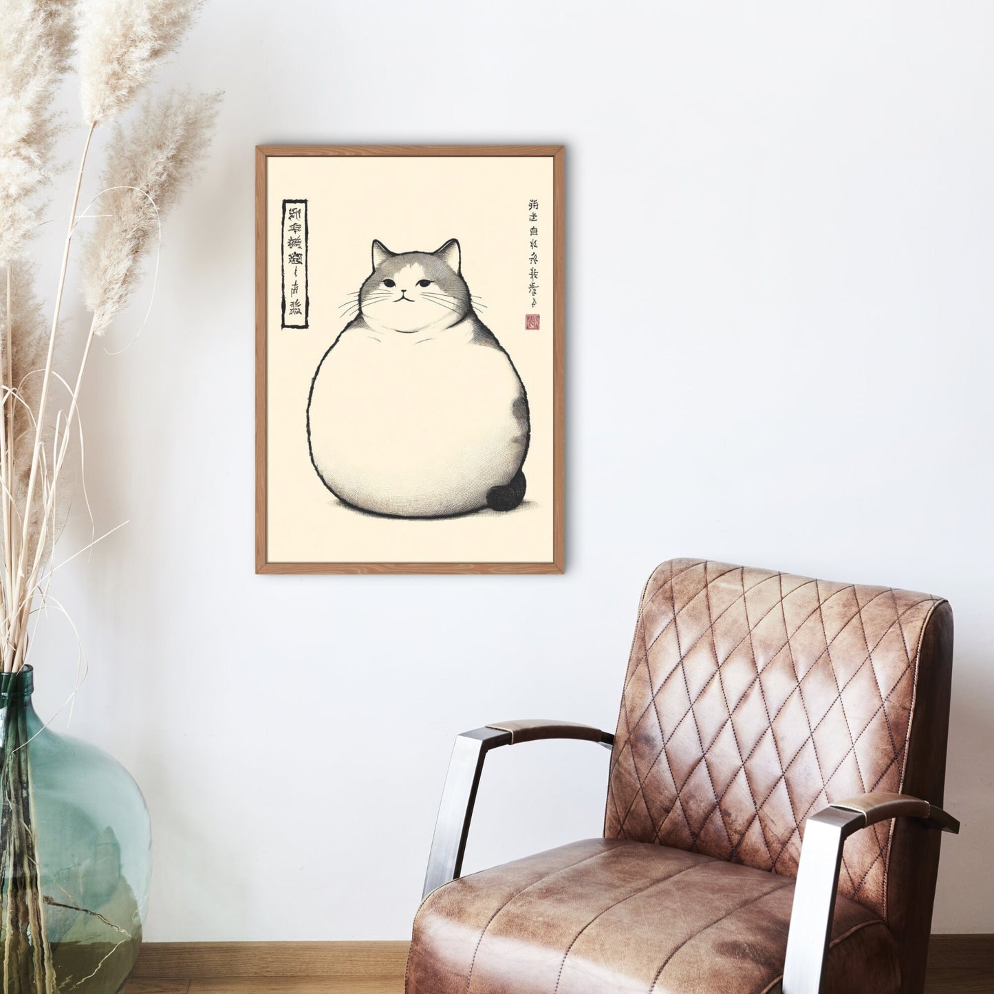 Japanese Cat Art Print: Matsumoto Hoji Style, Wabi Sabi Decor