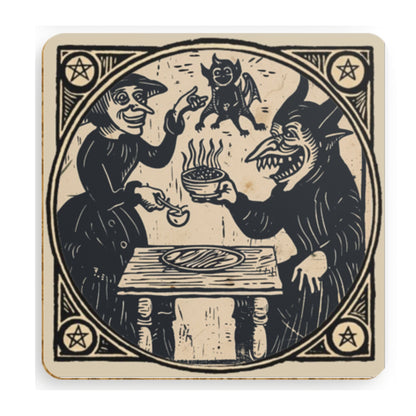 Woodcut Witch Coasters: Occult Pagan Drink Mats (Pack of 4)