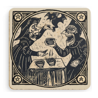 Woodcut Witch Coasters: Occult Pagan Drink Mats (Pack of 4)
