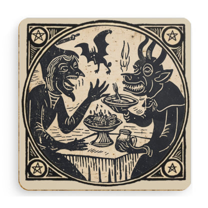 Woodcut Witch Coasters: Occult Pagan Drink Mats (Pack of 4)