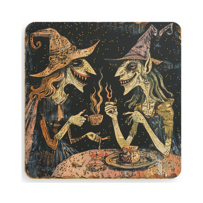 Witch Art Coasters: Folk Horror Pagan Decor, Set of 4
