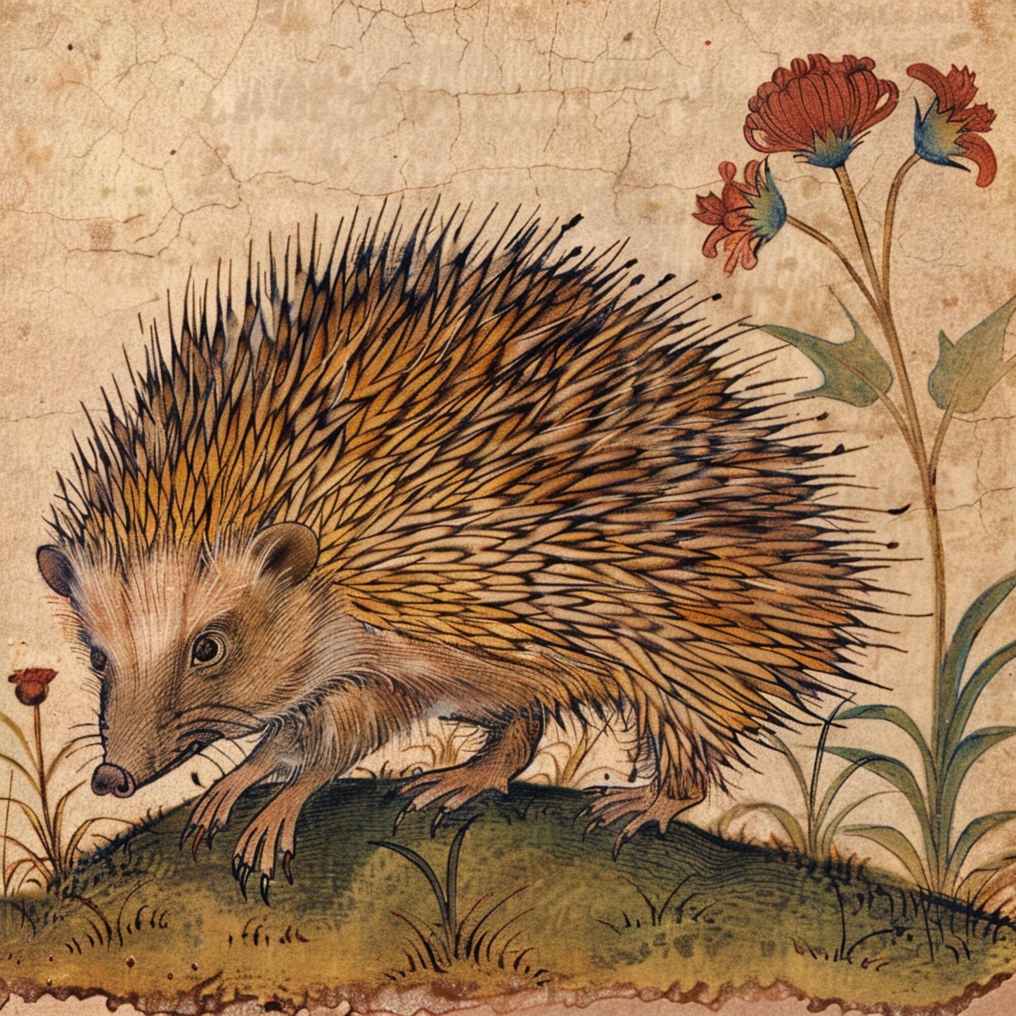 Medieval Hedgehog Coasters: Illuminated Manuscript Style, Set of 4