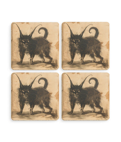 devil cat coasters. set of 4 with dark devil gothic cat.