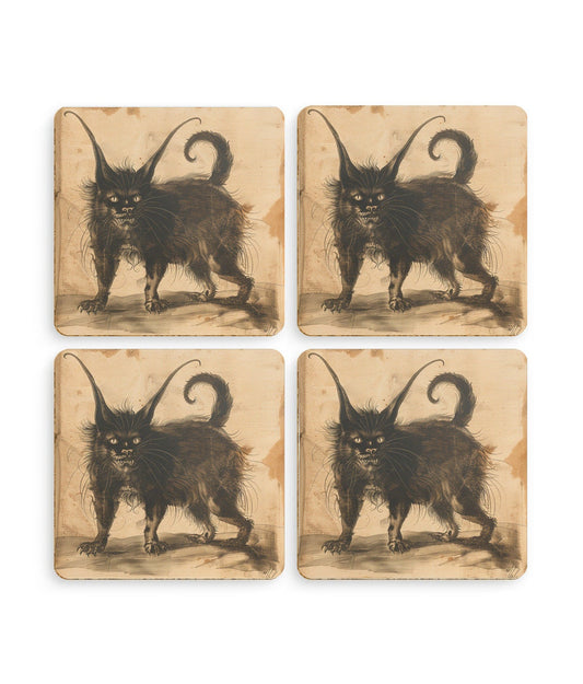 devil cat coasters. set of 4 with dark devil gothic cat.