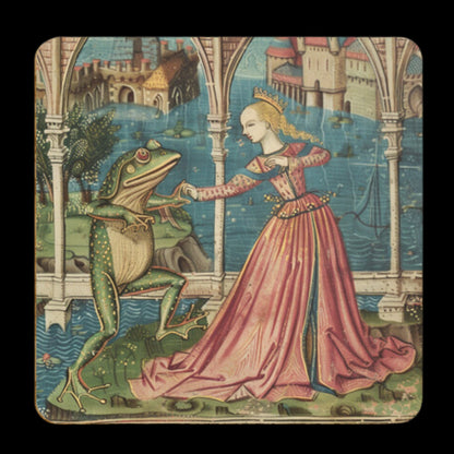 Princess and the Frog Coasters, Frog Gifts, Fairy Tale Princess Design Medieval Frog Paintings 4 x Coaster Designs Frog Print Tea Coffee Mat