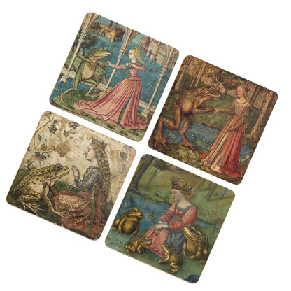 Princess and the Frog Coasters, Frog Gifts, Fairy Tale Princess Design Medieval Frog Paintings 4 x Coaster Designs Frog Print Tea Coffee Mat
